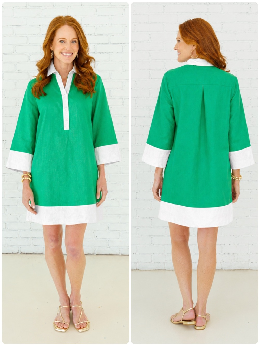 Caryn Lawn Carrie Dress Short Green White Linen Size One Size OS